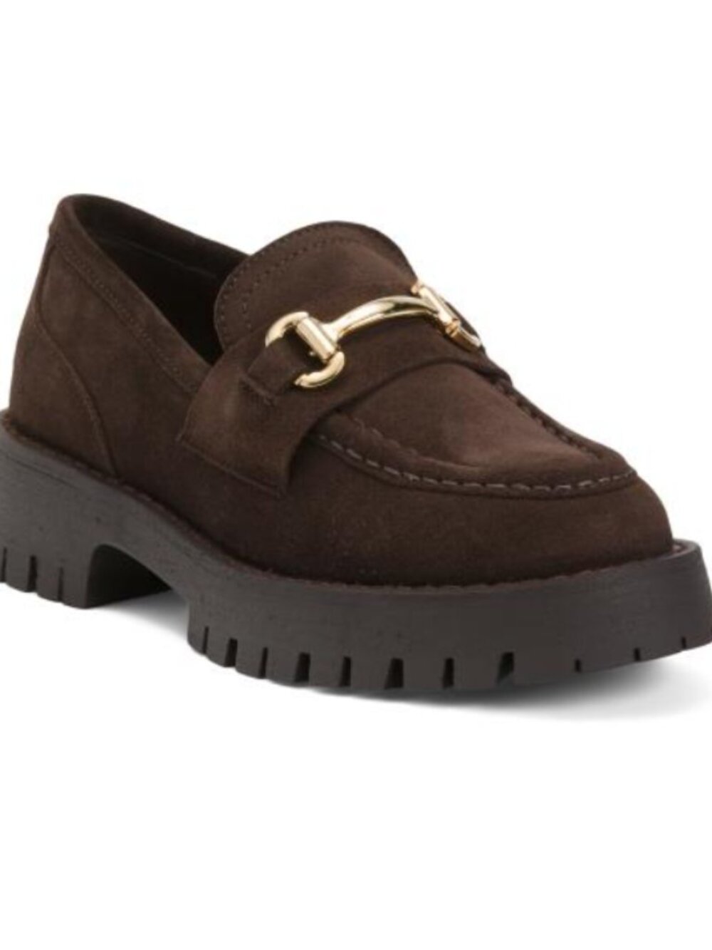 Steve Madden Chocolate Brown Suede Platform Loafers with Gold Bit - size 8